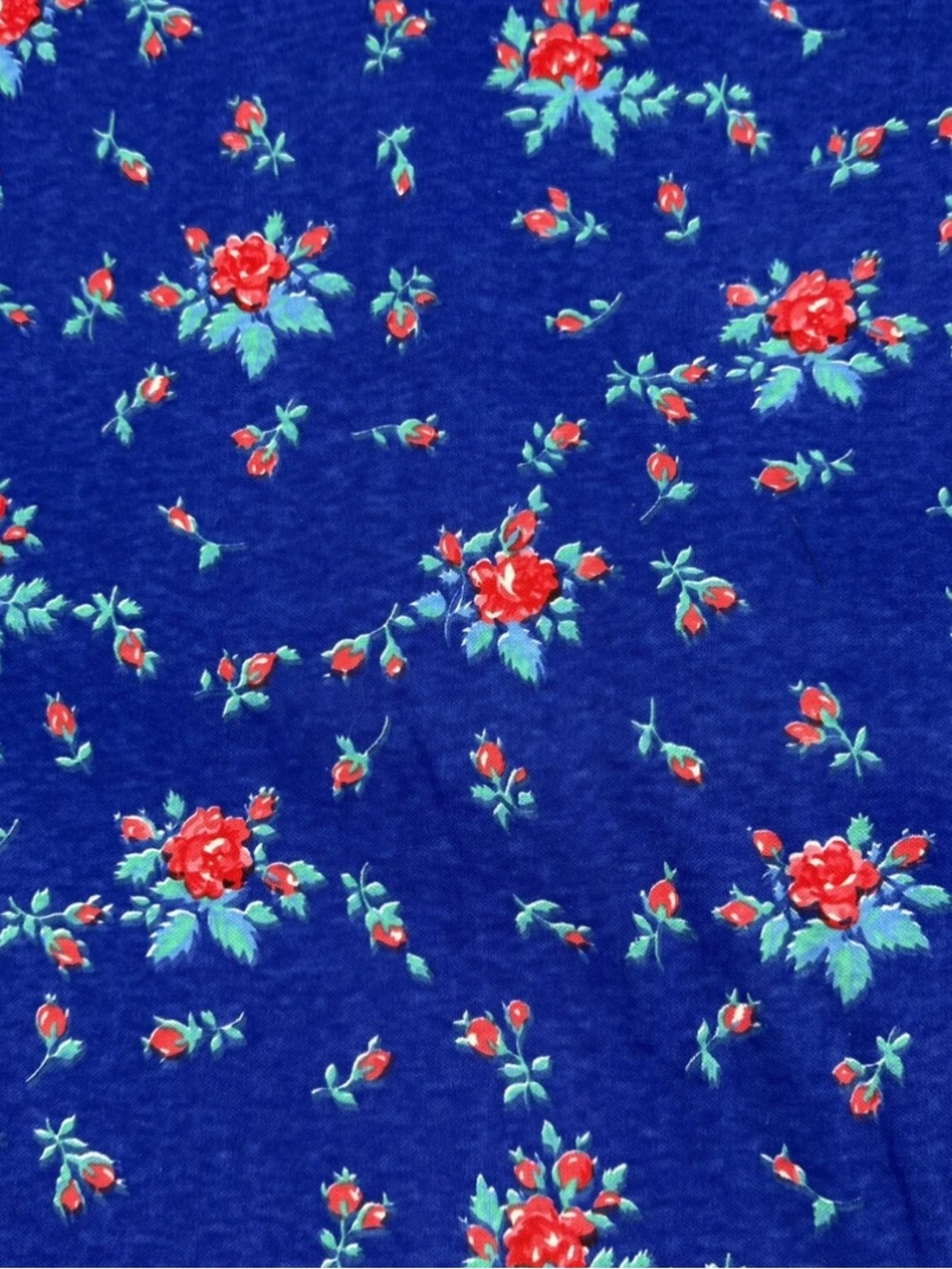 Vintage 1990s Blue Roses Floral Apparel Stretch Knit Fabric 40" x 64"